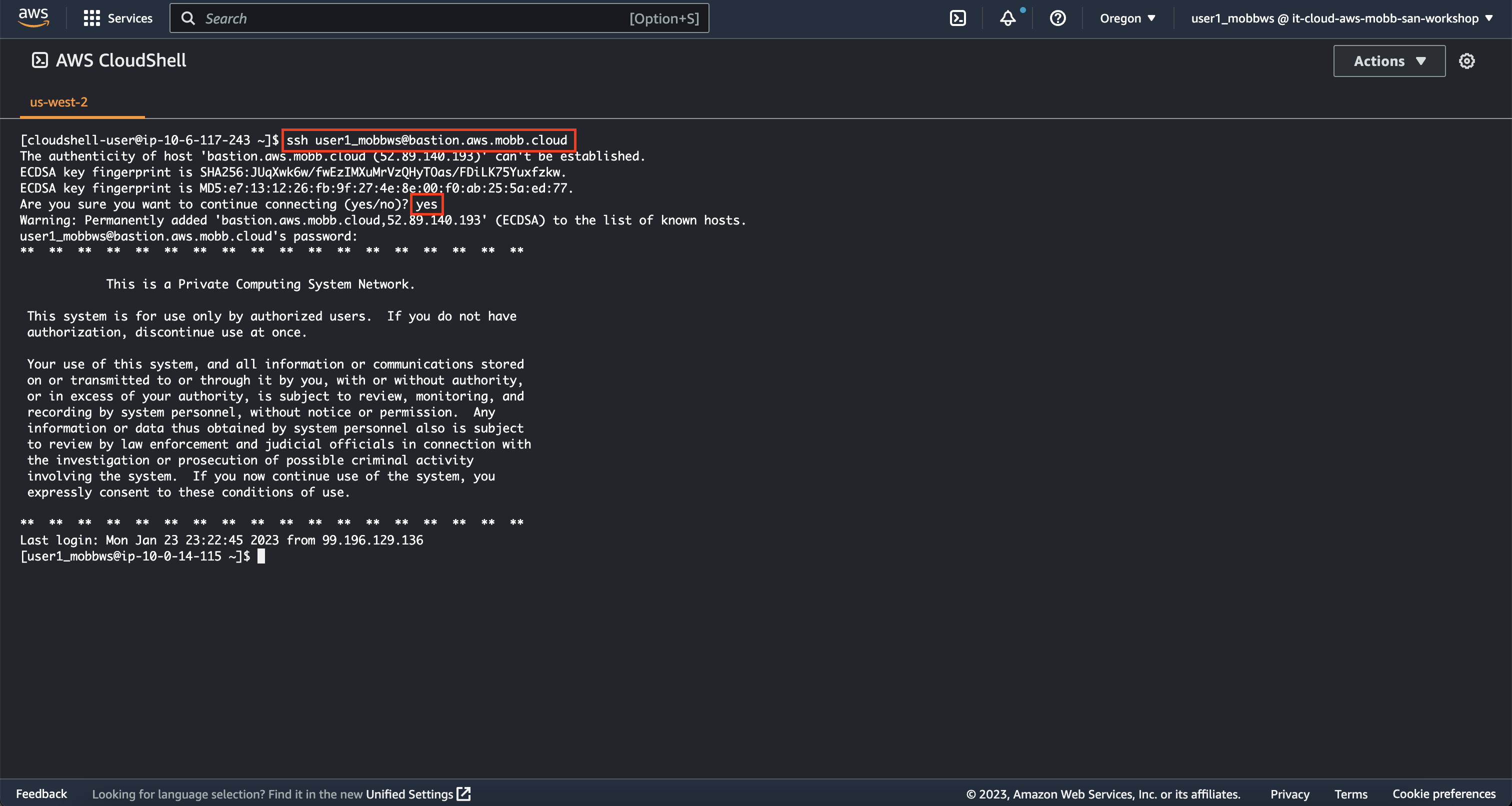 AWS CloudShell - SSH to Bastion