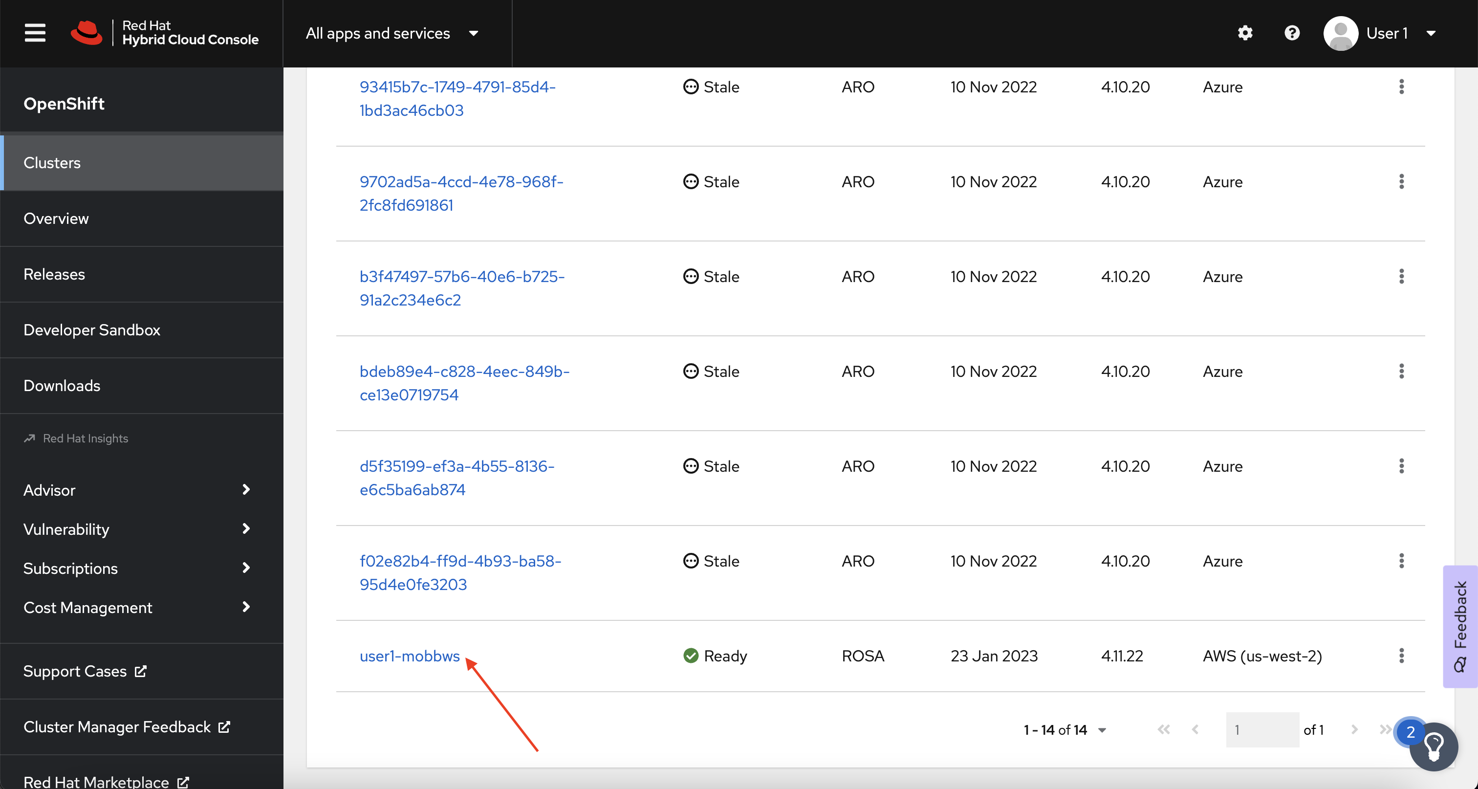 OCM - Cluster List