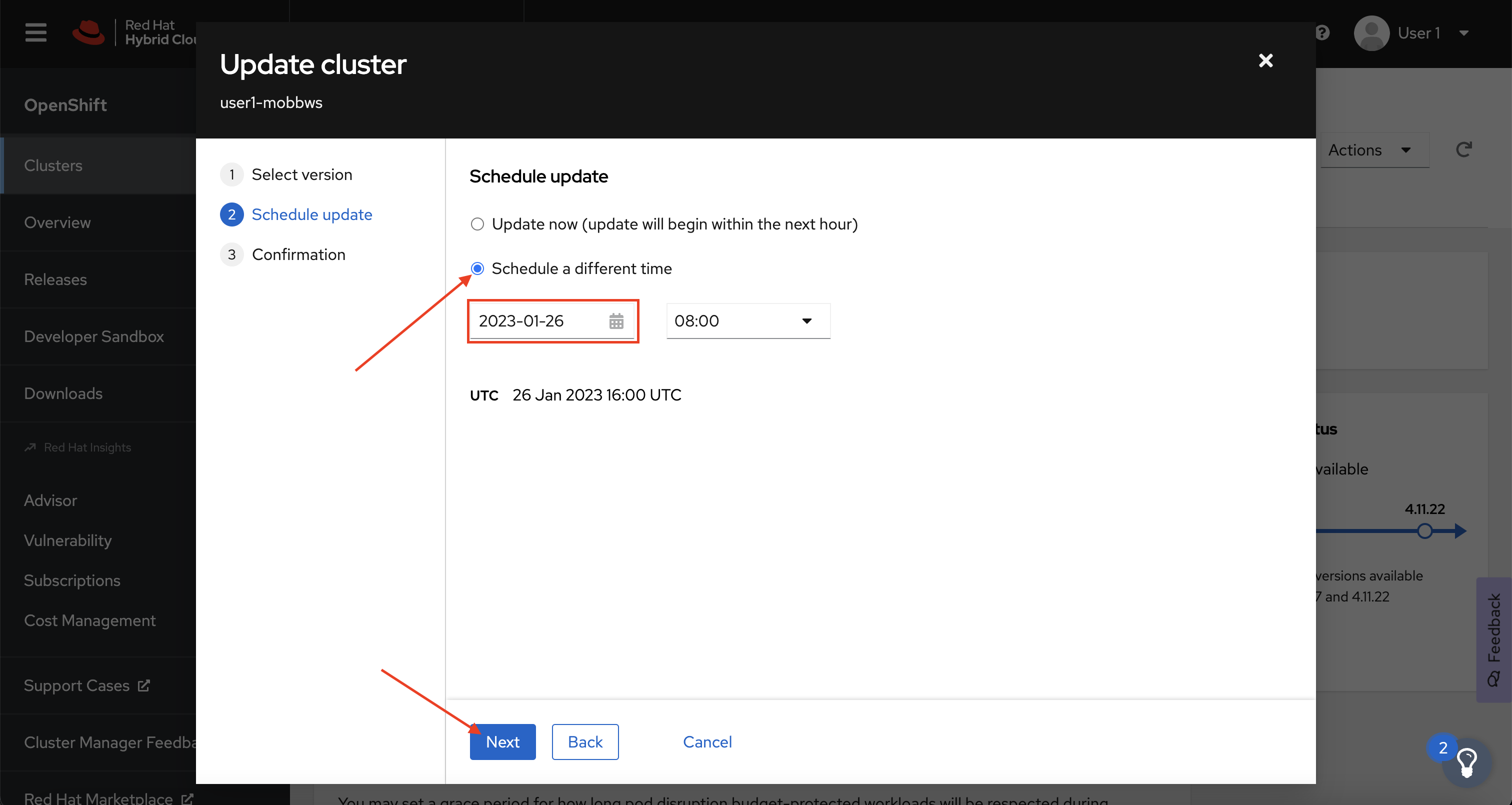 OCM - Update Schedule Select