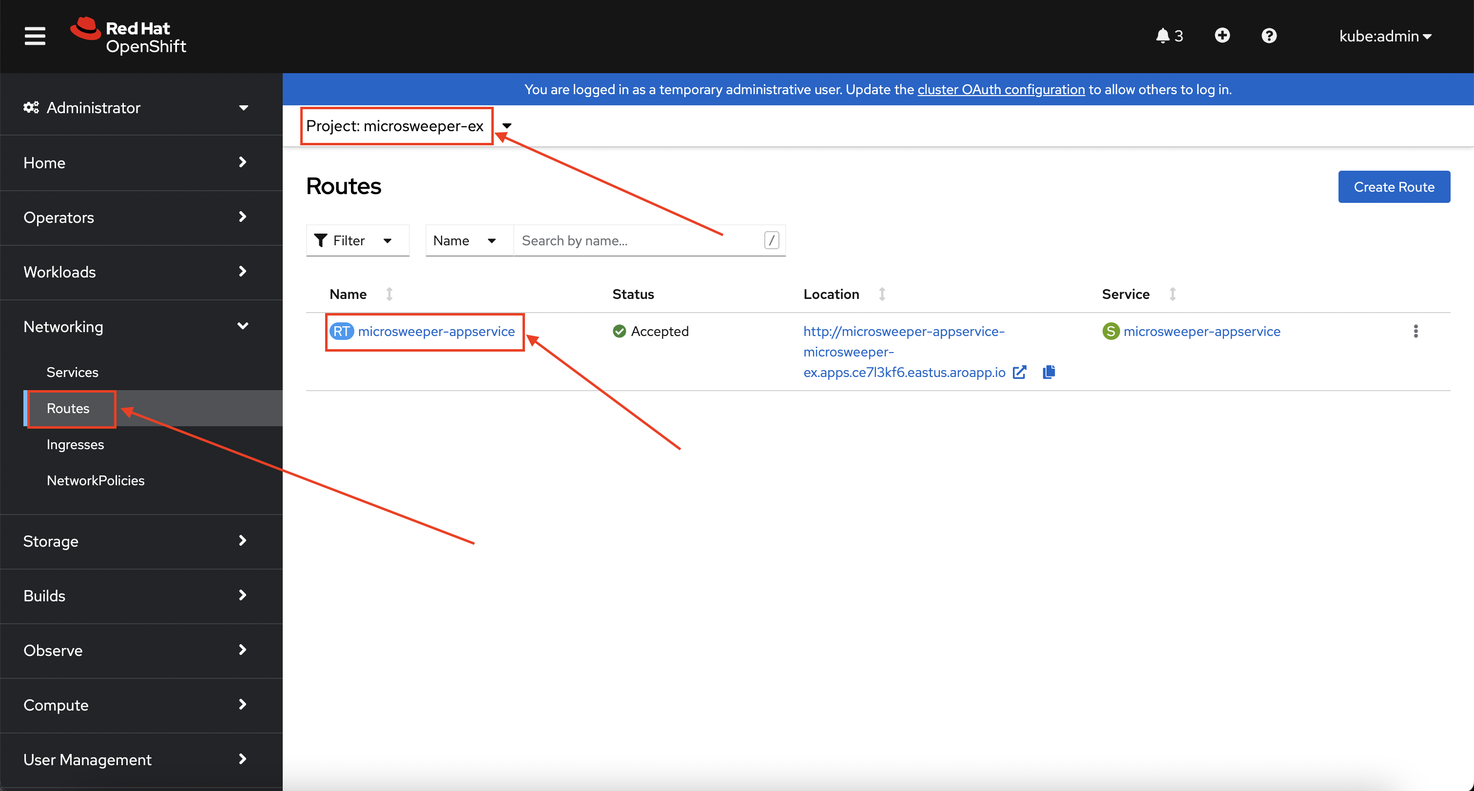 OpenShift Web Console - Routes