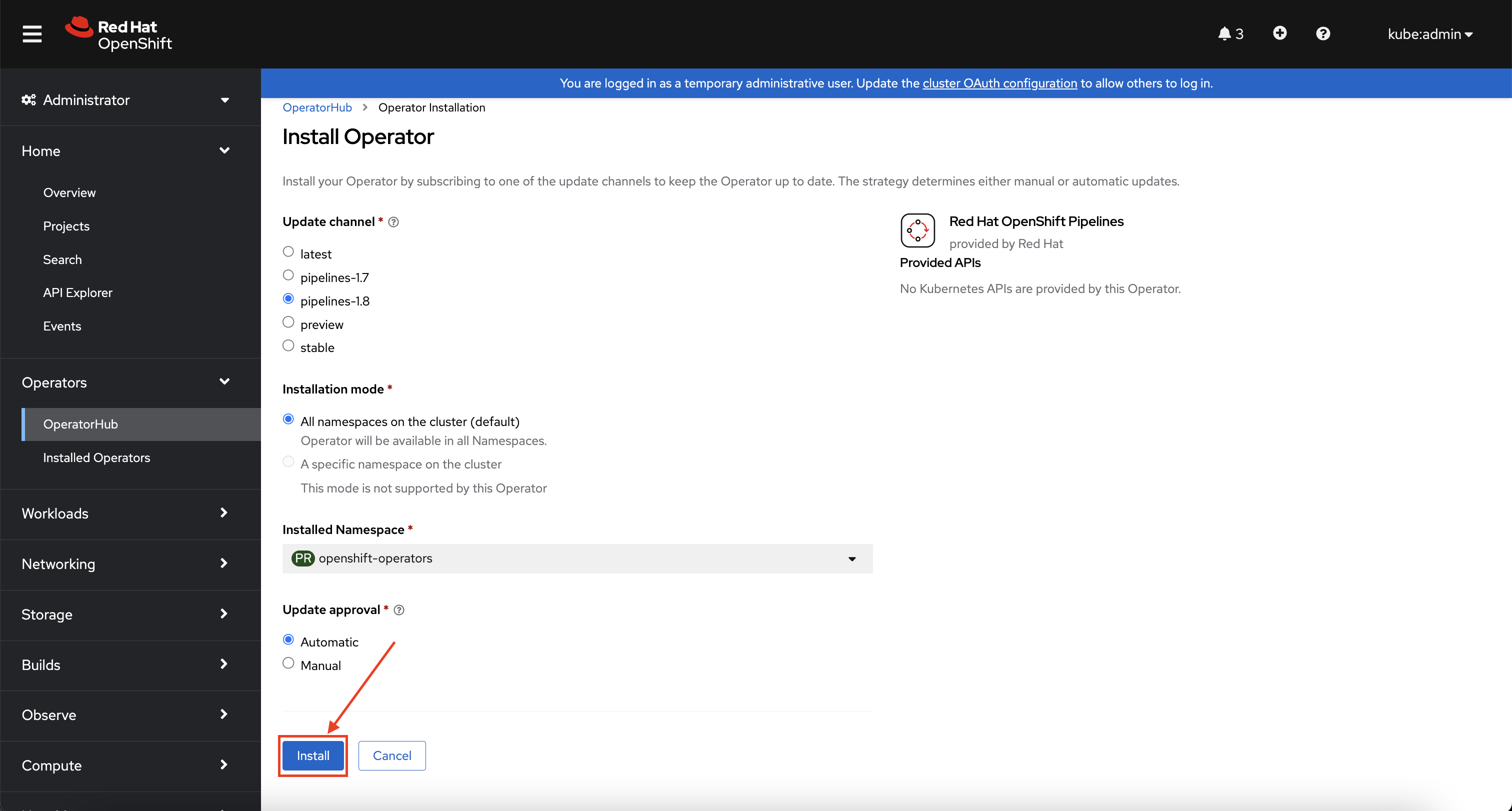 Web Console - OpenShift Pipelines Detailed Install