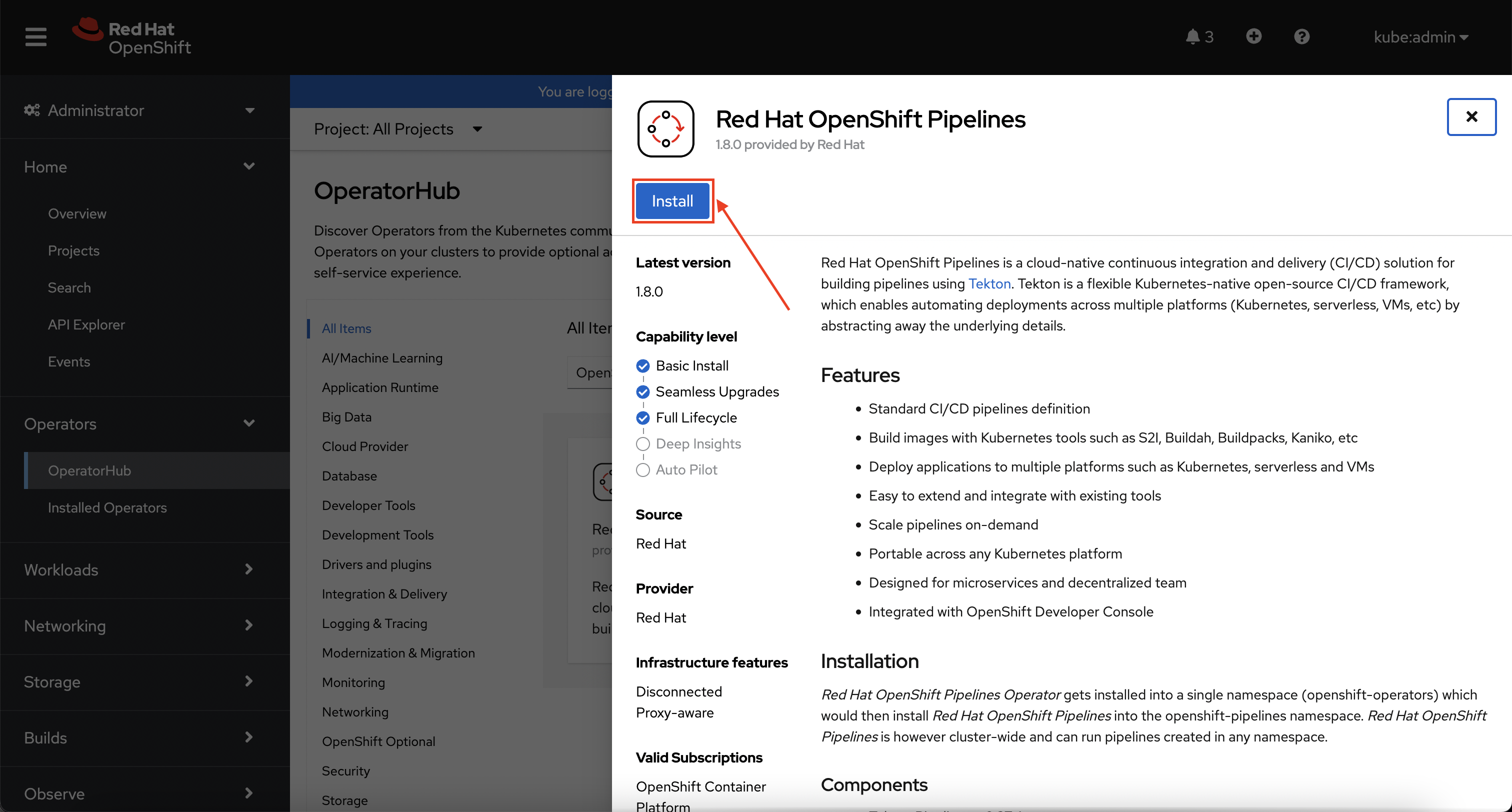 Web Console - OpenShift Pipelines Simple Install